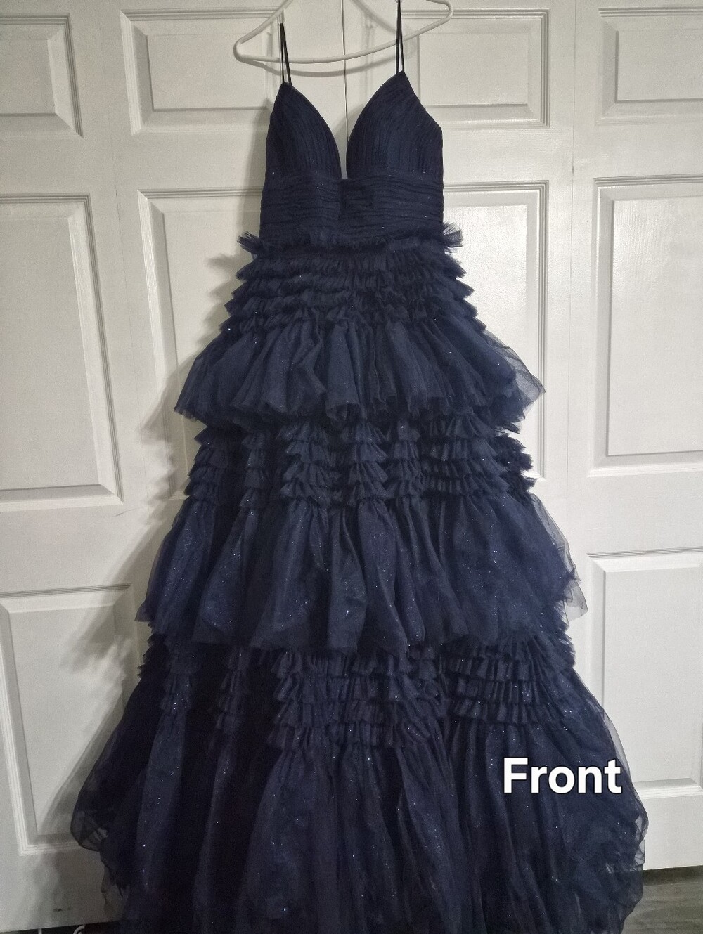 Sherri Hill 54843 Navy Blue Tiered Ruffle Gown Prom Dress Size 12